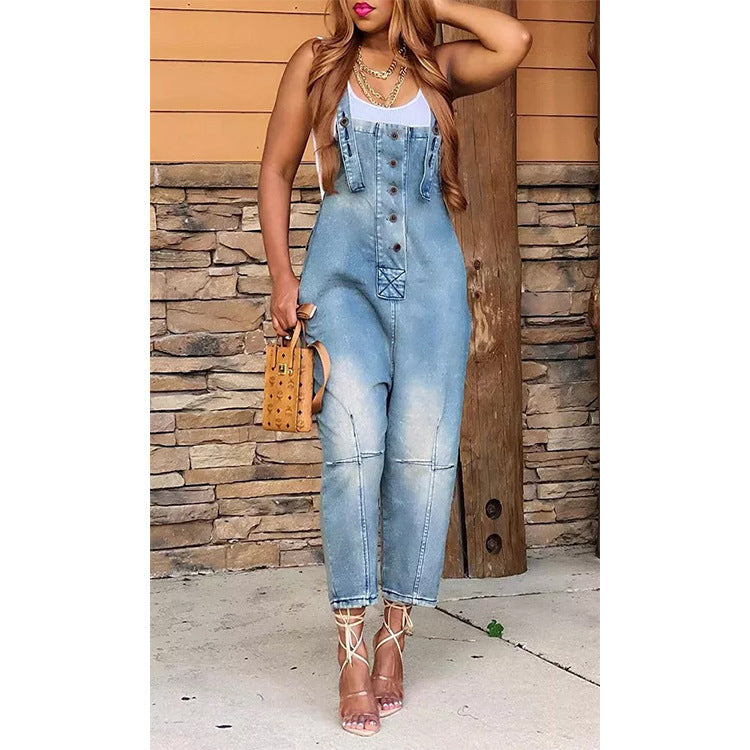 Women's Clothing Casual Siamese Suspender Jeans